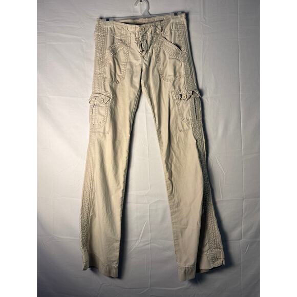 Y2K Hollister Cargo Pants Straight Leg Multi Pockets Light Wash Women's 3/Small - Picture 1 of 4